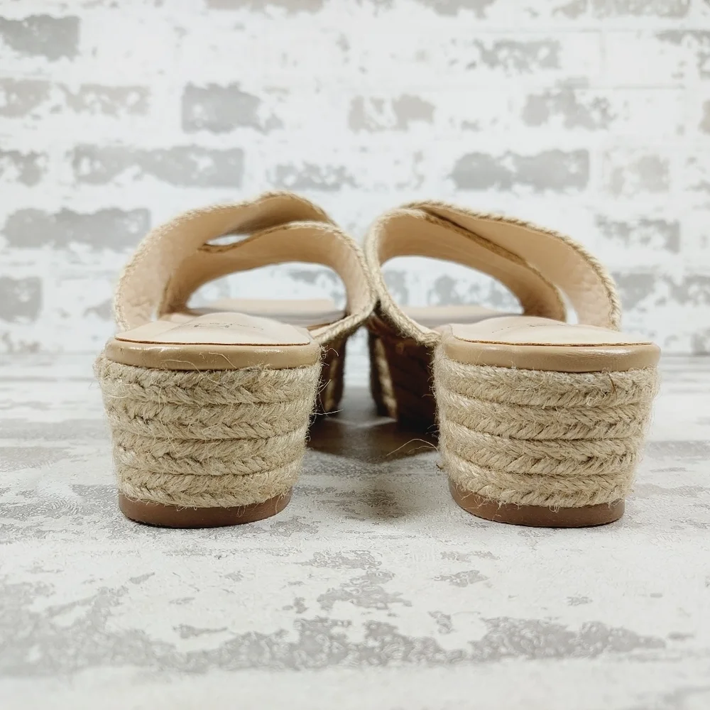 New Halston Network Cream Crisscross Strap Wedge Espadrille Sandal A609